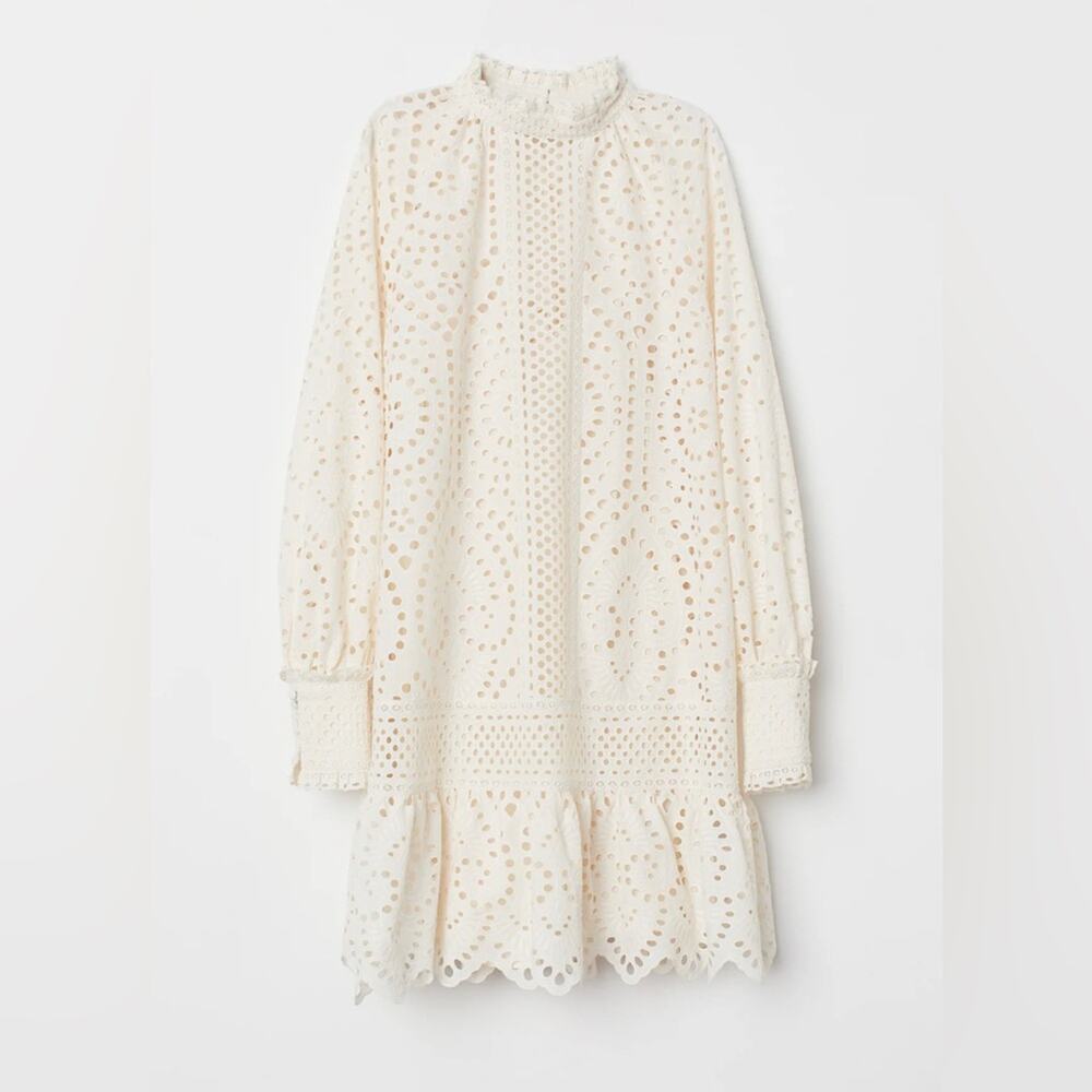 H&M Eyelet long sleeve drop waist tunic dress boho medium